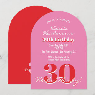 Modern Elegant 30th Birthday Pink Red Minimalist  Invitation