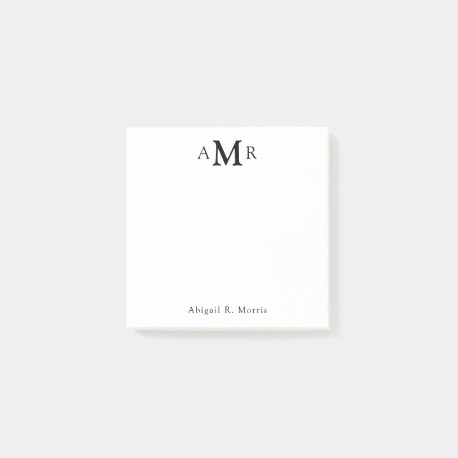 Modern Elegant 3 Monogram Initial Business Office Post-it Notes (Front)