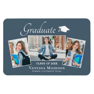 Modern Elegant 3 Photo Grad Announcement Magnet