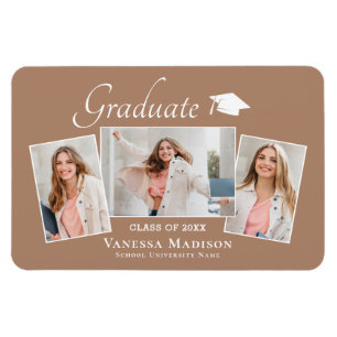Modern   Elegant 3 Photo Grad Announcement Magnet