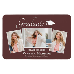 Modern   Elegant 3 Photo Grad Announcement Magnet