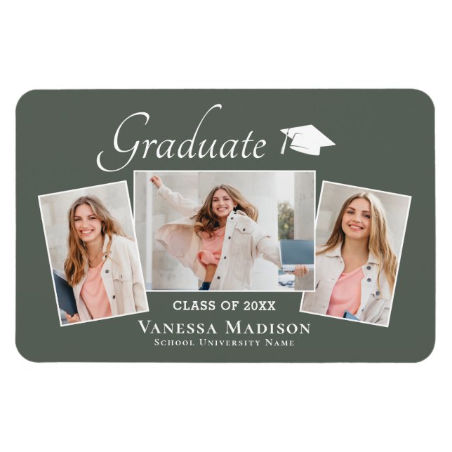 Modern | Elegant 3 Photo Grad Announcement Magnet (Horizontal)