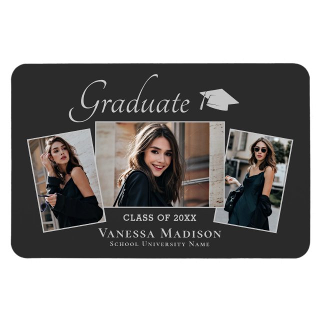 Modern | Elegant 3 Photo Grad Announcement Magnet (Horizontal)