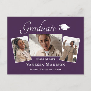 Modern   Elegant 3 Photo Graduation Announcement Postcard