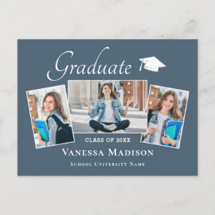 Modern   Elegant 3 Photo Graduation Announcement Postcard