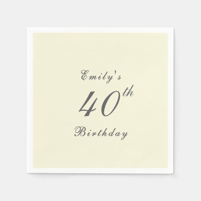 Modern Elegant 40th Birthday Party Paper Napkin (Front)