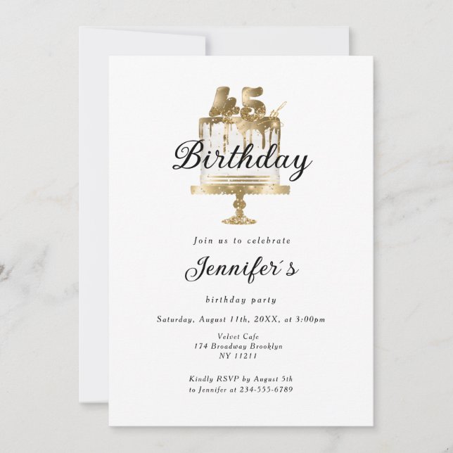 Modern, elegant 45. Birthday invitation (Front)