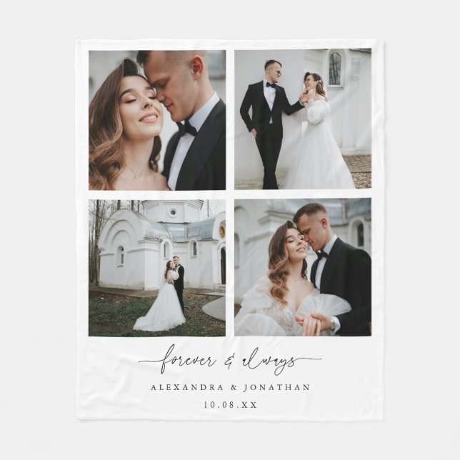 Modern Elegant 4 Couple Photo Collage Anniversary Fleece Blanket (Front)