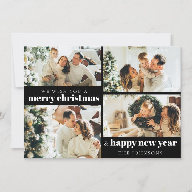 Modern Elegant 4 Photo Christmas Holiday Card (Front)