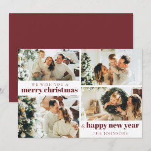 Modern Elegant 4 Photo Christmas Red Holiday Card