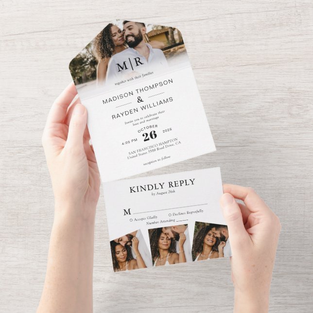 Modern Elegant 4 Photo Classic Wedding All In One Invitation (Tearaway)