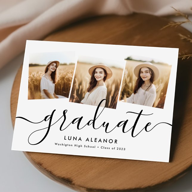 Modern Elegant 4 Photo Collage Script Graduation Invitation (Creator Uploaded)