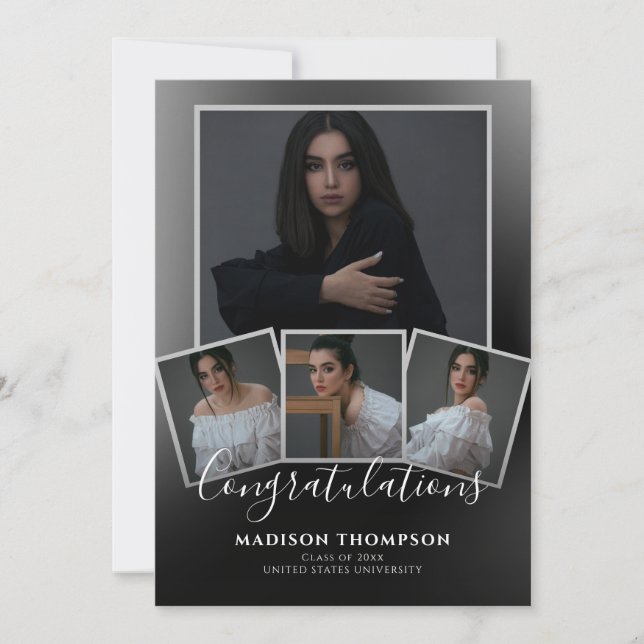 Modern Elegant 4 Photo Graduation Party Invitation (Front)