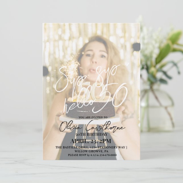 Modern & Elegant 50th Photo Birthday  Invitation (Standing Front)