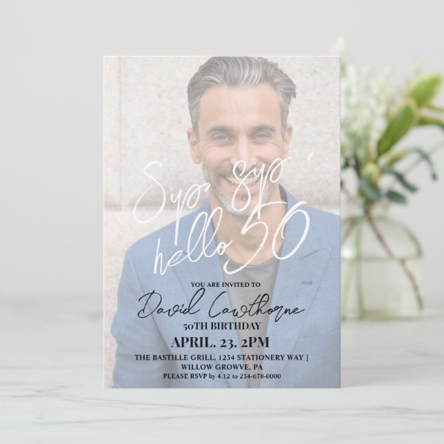 Modern & Elegant 50th Photo Birthday  Invitation (Standing Front)