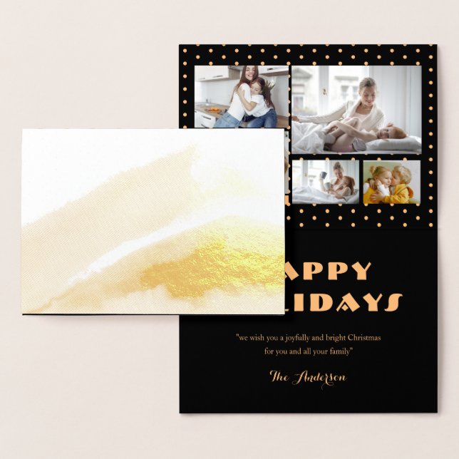 Modern Elegant 5 Photo Collage Holiday Foil Card (Display)