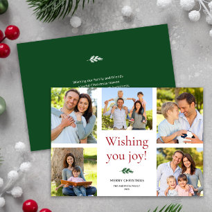 Modern Elegant 5 Photo Collage Merry Christmas Holiday Card