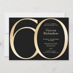 Modern Elegant 60th Birthday Black and Gold Invitation
