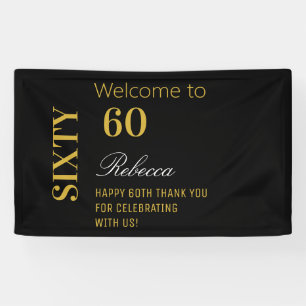 Modern Elegant 60th Birthday Party Black and Gold  Banner