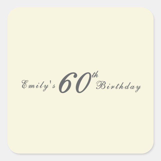 Modern Elegant 60th Birthday Party Square Sticker (Front)