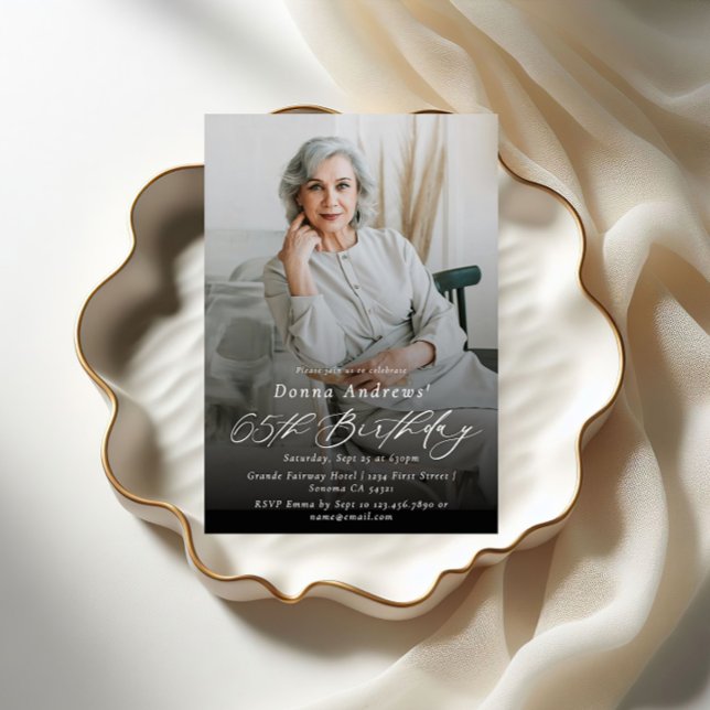Modern Elegant 65th Birthday Party Photo Invitation (Creator Uploaded)