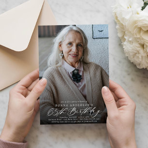 Modern Elegant 65th Birthday Party Photo Invitation
