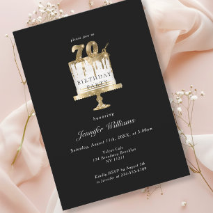 Modern, elegant 70. birthday black invitation