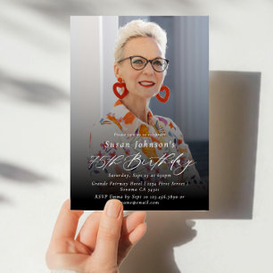Modern Elegant 75th Birthday Party Photo Invitation