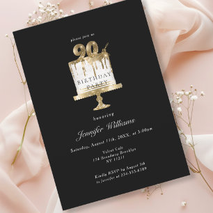 Modern, elegant 90. birthday black invitation
