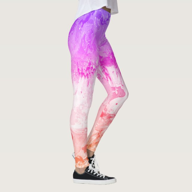 Modern Elegant Abstract Art Pink Purple Red Yellow Leggings (Right)