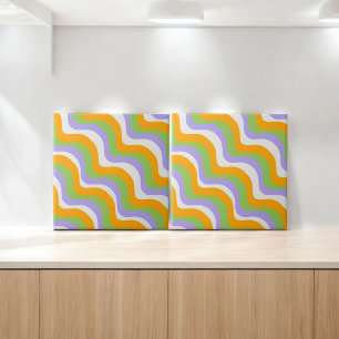 Modern Elegant Abstract Colorful Wavy Stripe  Tile
