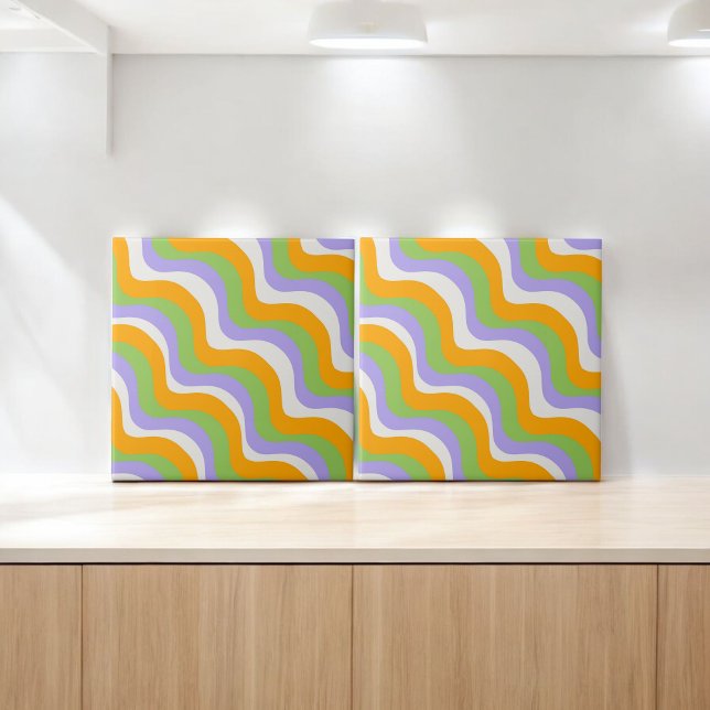 Modern Elegant Abstract Colourful Wavy Stripe  Tile (Creator Uploaded)