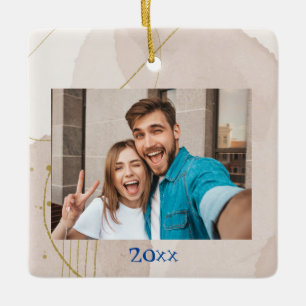 Modern Elegant Abstract Custom Wedding Photo Ceramic Ornament