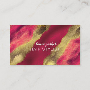 Modern Elegant Abstract Gold Brushstroke Pink Red Business Card