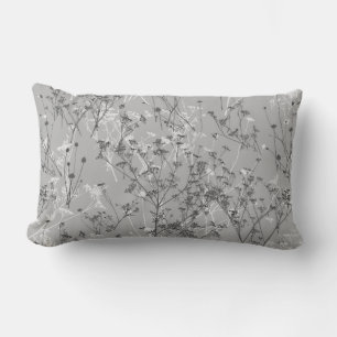 Modern Elegant Abstract Grey White Wildflowers  Lumbar Cushion