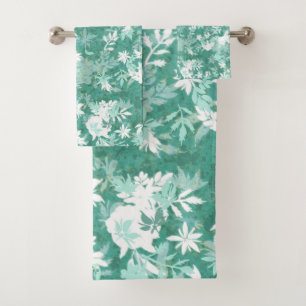 Modern Elegant Abstract Teal Marigold Flowers Bath Towel Set