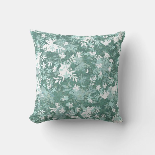 Modern Elegant Abstract Teal Marigold Flowers Cushion (Front)