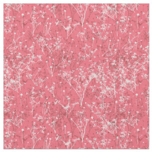 Modern Elegant Abstract Wildflowers on Coral Pink Fabric