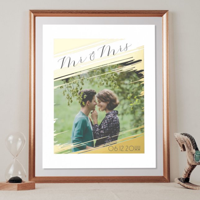  Modern Elegant Add Photo Mr & Mrs Couple Portrait Foil Prints (Creator Uploaded)