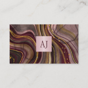 Modern elegant agate gold burgundy makeup artist business card