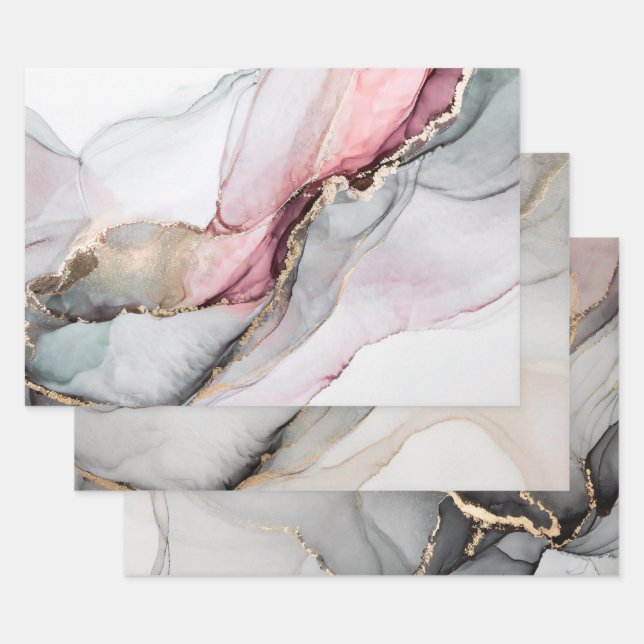 Modern Elegant Agate Marble Wrapping Paper Sheet (Set)
