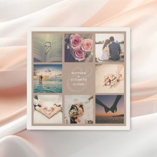 Modern Elegant Ampersand Wedding Photo Collage Napkin