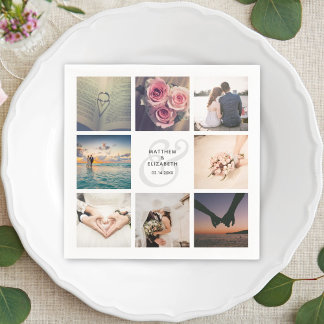 Modern Elegant Ampersand Wedding Photo Collage Napkin