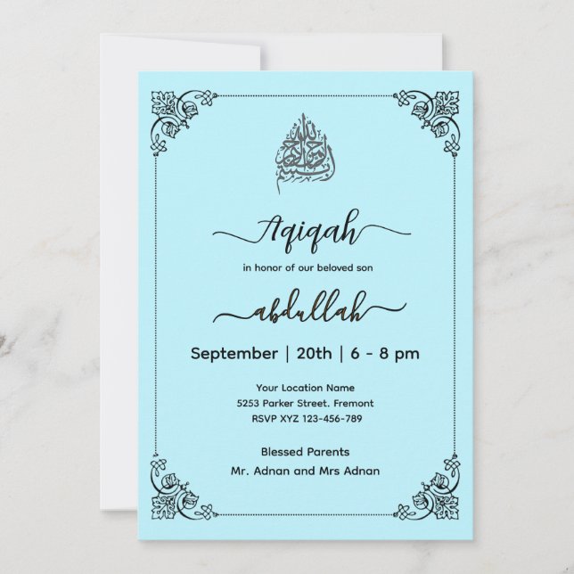 Modern elegant Aqeeqah- Aqiqah-  Invitation (Front)