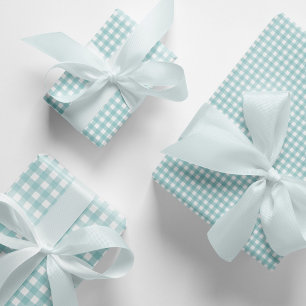 Modern Elegant Aqua Blue Gingham Check Pattern Wrapping Paper Sheet