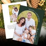 Modern Elegant Arch 2 Photo Christmas Holiday Card<br><div class="desc">This photo Christmas card features a modern arched photo on the front and another vertical photo on the back. The minimalist design offers white text that gracefully curves along the edge of the picture is accented with elegant handwritten script on a dark green background. Add your personal message on the...</div>