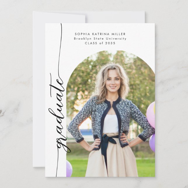 Modern Elegant Arch 2 Photo Graduate Graduation Announcement (Front)