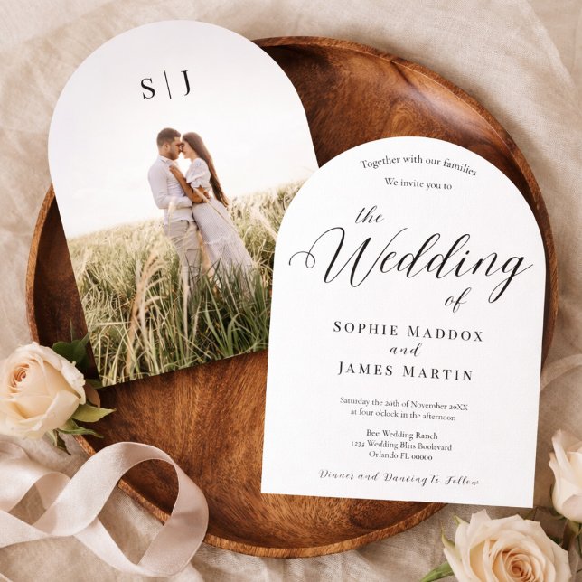 Modern Elegant Arch Shape Photo Monogram Wedding Invitation (Creator Uploaded)