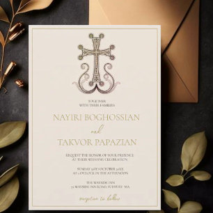 Modern Elegant Armenian Cross Wedding  Invitation
