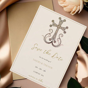 Modern Elegant Armenian Cross Wedding Save The Date